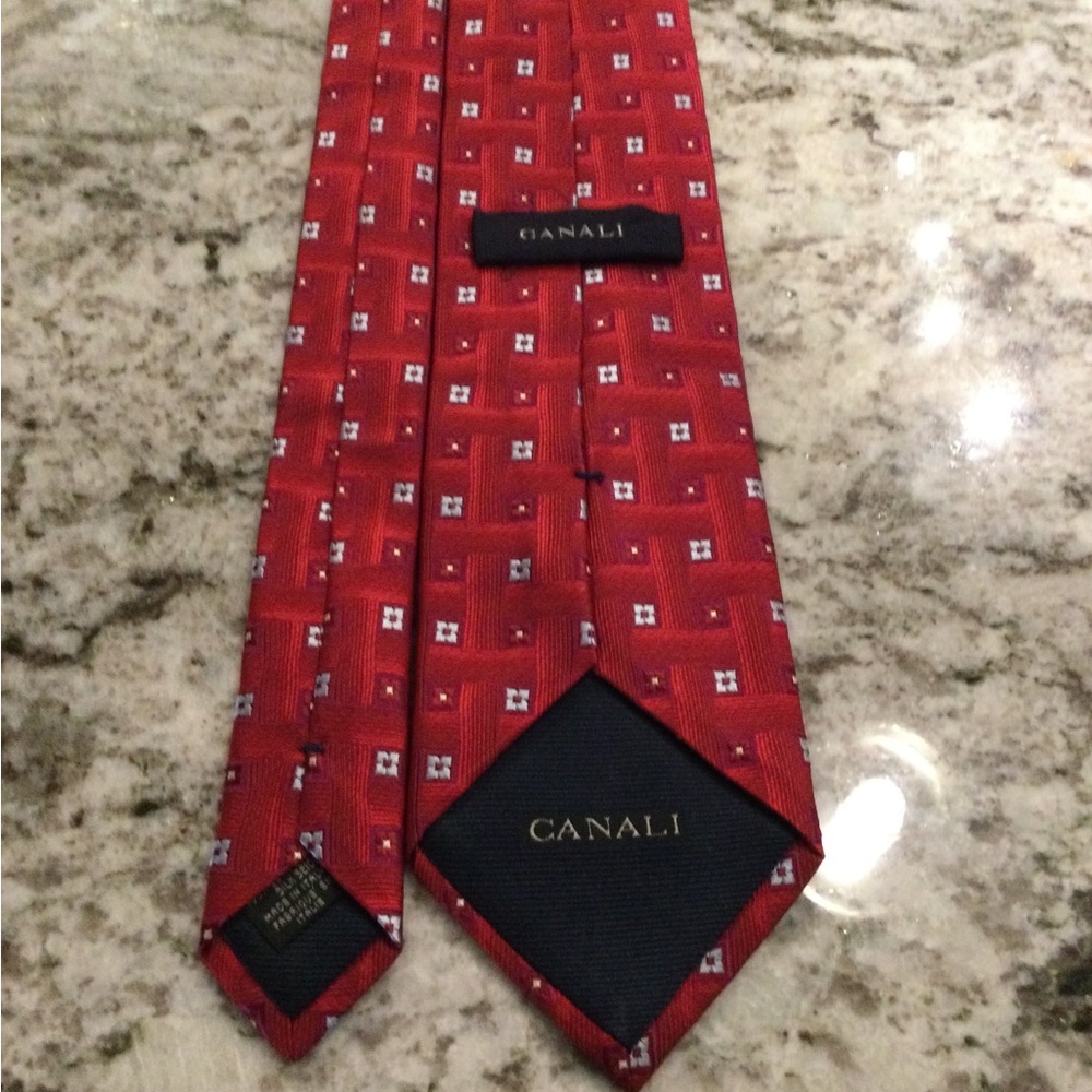 Canali Red Silk Tie with White Micro-Squares